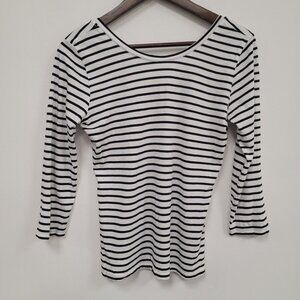 Boden Womens Ella Striped Fitted Breton Long Sleeve Top Size 4 Scoop Back White